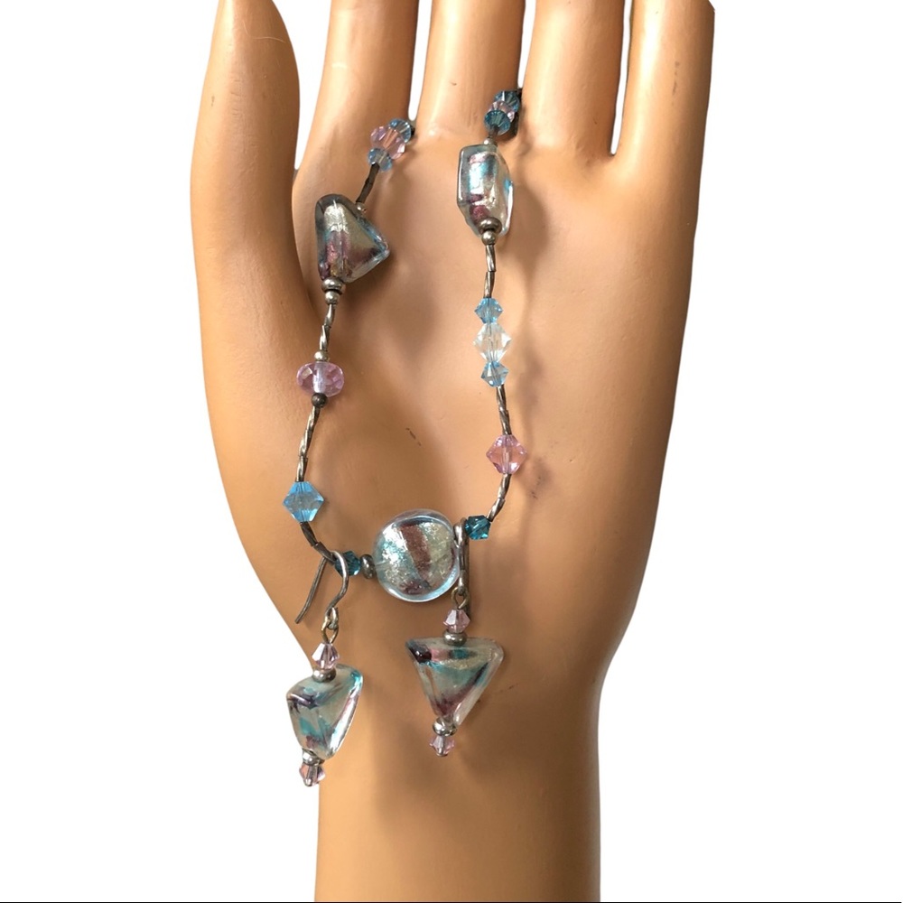 Silver Necklace and Earring Set w/Pastel Blue & Purple Swarovski & Glass Beads
